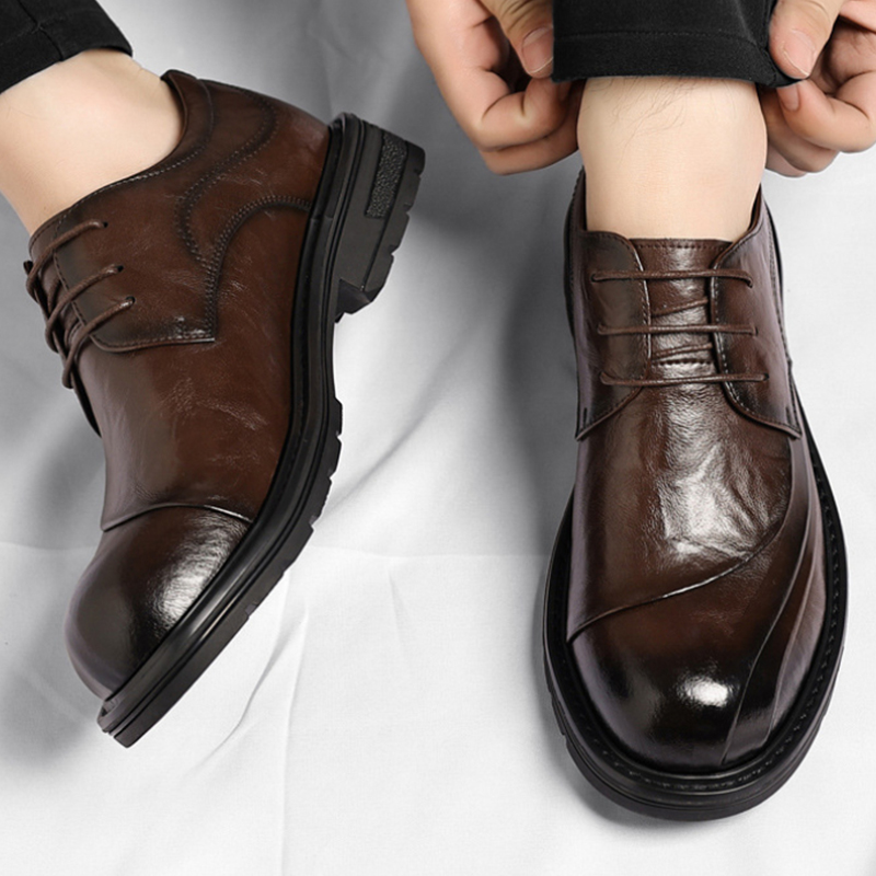 Men Formal Wear Office - Brown Burnished Genuine Leather Lace Up