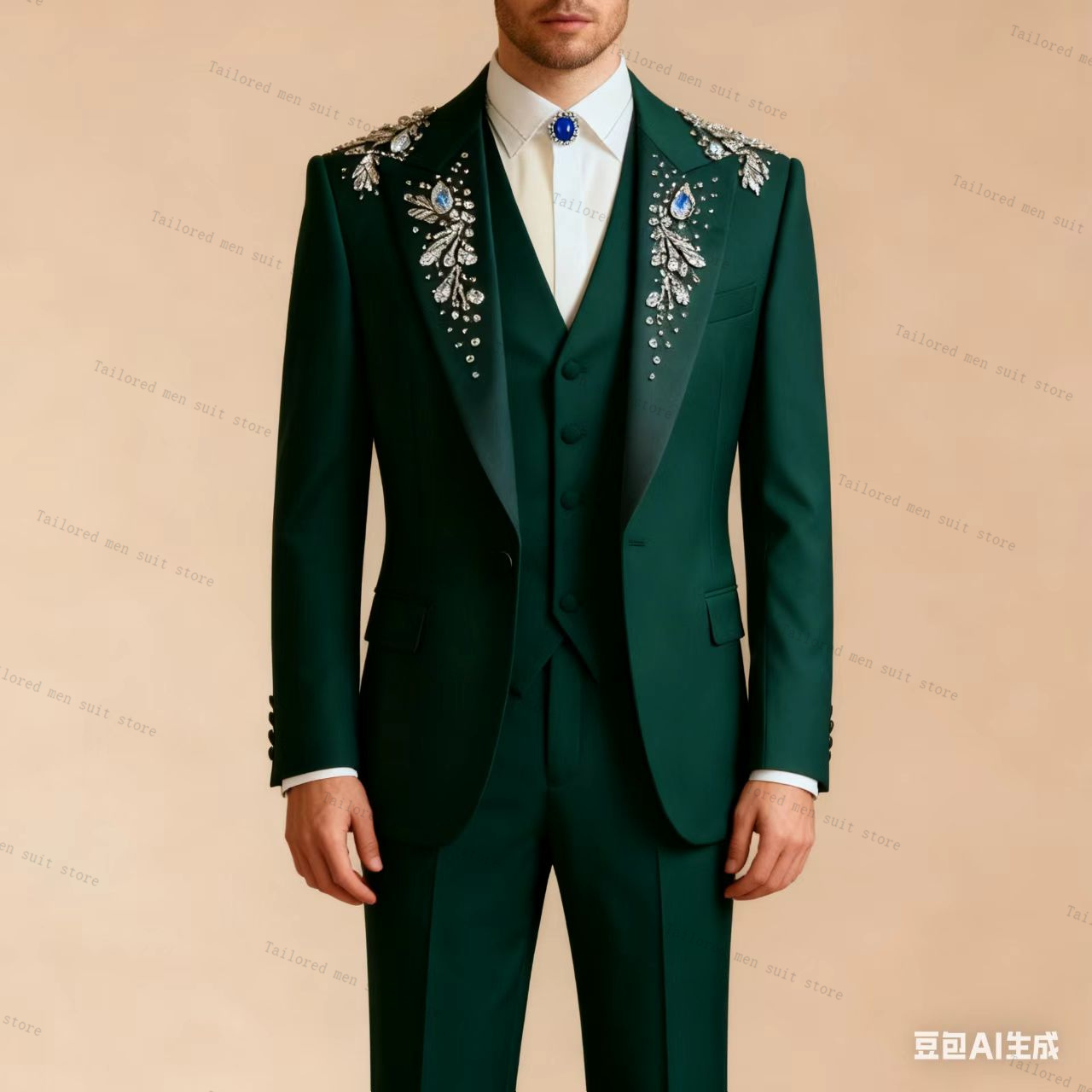 Men Formal Wear Wedding Guest - Green Men Suits Pants Set 3