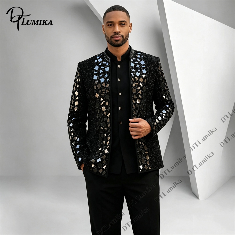 Men Black Mandarin Collar Suit - Men Formal Wear With Blazer recension och pris