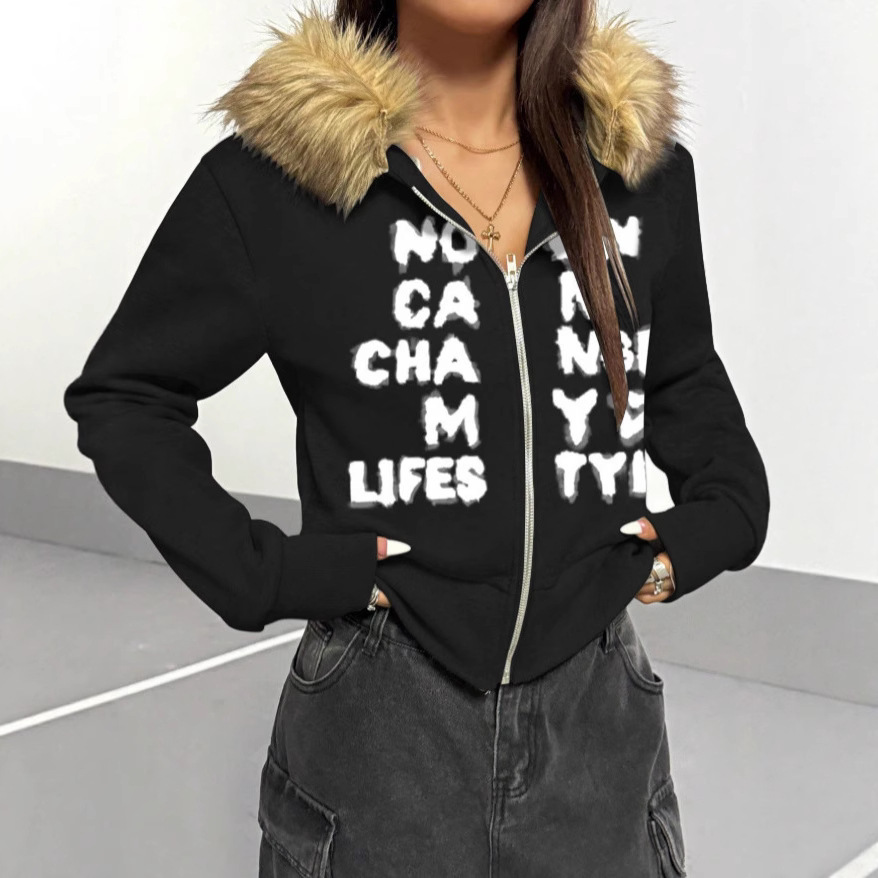 Full Zip Hoodie Fur Trim Hood  - Y2K Formal Wear Men recension och pris