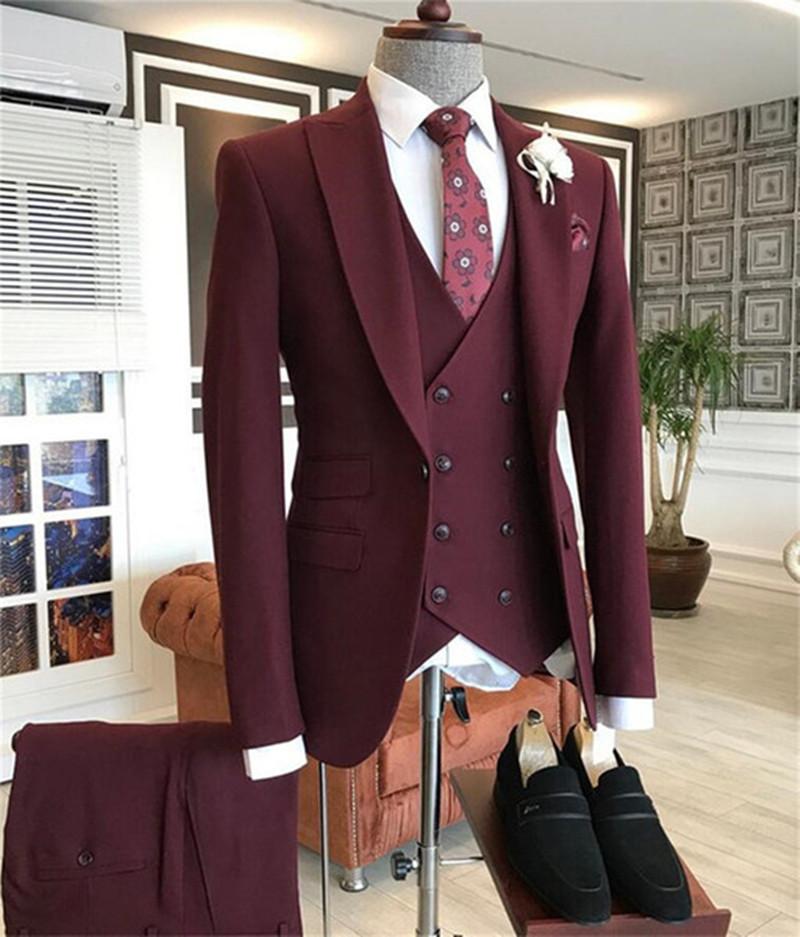 2021 Burgundy Double Breasted  - Men Formal Wear With Blazer recension och pris