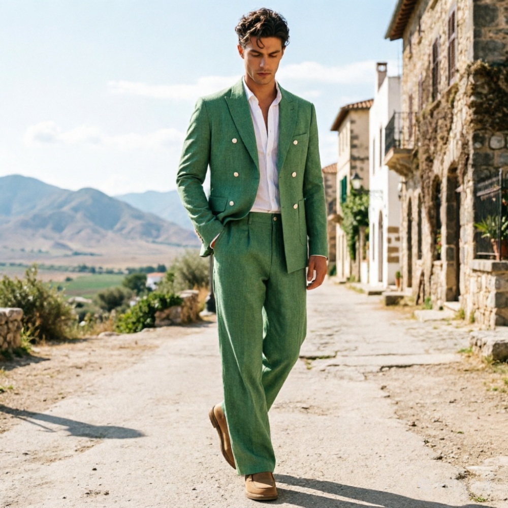 Sage Green Linen Men Suits Rel - Men Formal Wear Wedding Guest recension och pris